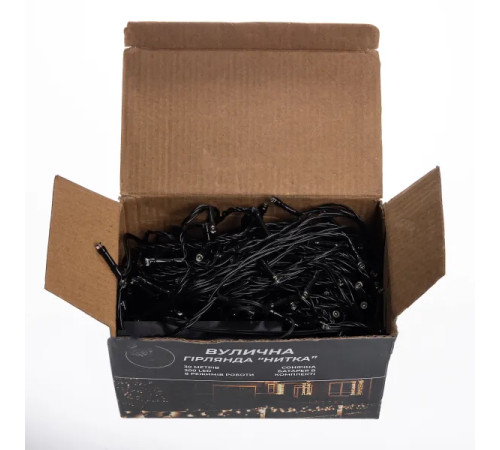 Гірлянда вулична із сонячною панеллю 300 LED, 30 м, чорний кабель, білий