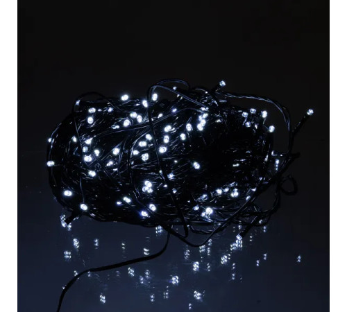 Гірлянда вулична із сонячною панеллю 300 LED, 30 м, чорний кабель, білий