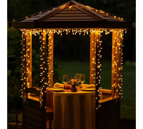 Гірлянда вулична із сонячною панеллю 300 LED, 30 м, чорний кабель, жовтий