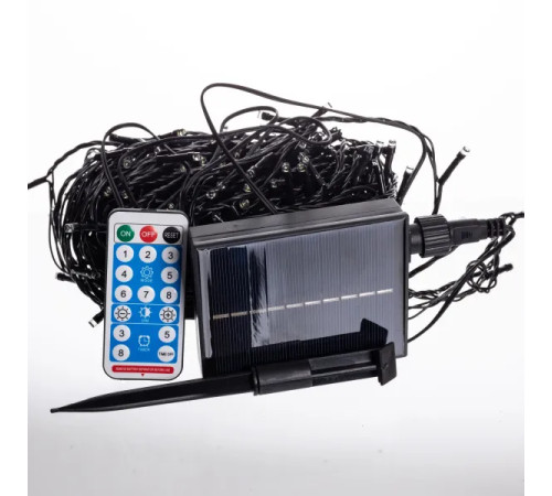 Гірлянда вулична із сонячною панеллю 300 LED, 30 м, чорний кабель, жовтий