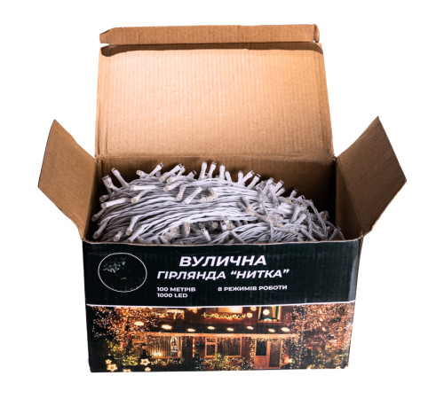 Гірлянда-нитка вулична 1000 LED, 100 м, від мережі, білий кабель, білий