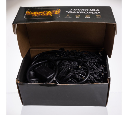 Гірлянда вулична Бахрома 335 LED, 20 м, від мережі, чорний кабель, жовтий