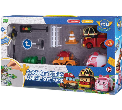 Набір машинок дитячих Roi Visual Міська серія GoGo Ембер, Рой, Марк + аксесуари