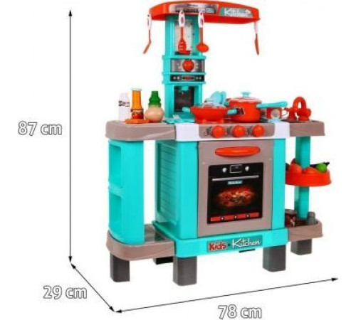 Велика кухня для дітей 3+ Інтерактивні конфорки Світло Звуки + Каструлі + Бутафорська їжа