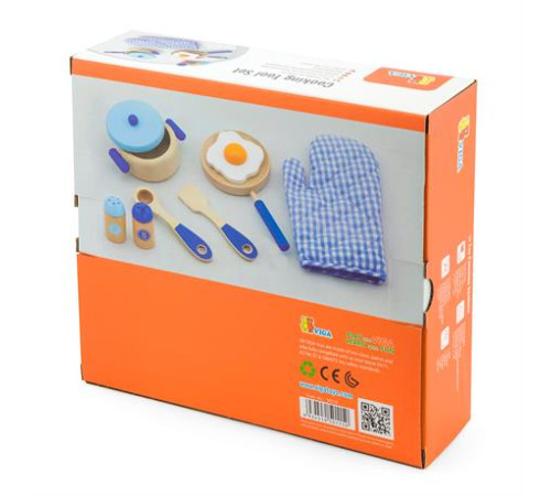 Дитячий кухонний набір Viga Toys Іграшковий посуд із дерева блакитний (50115) Дитячий кухонний набір Viga Toys Іграшковий посуд із дерева блакитний (50115)