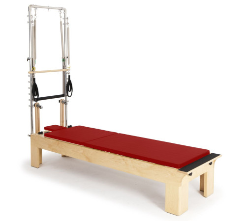 Реформер для пілатесу дерев'яний Elina Pilates Physio з вежею, червоний