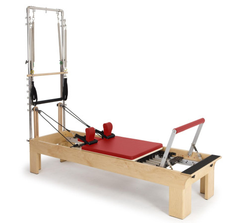 Реформер для пілатесу дерев'яний Elina Pilates Physio з вежею, червоний