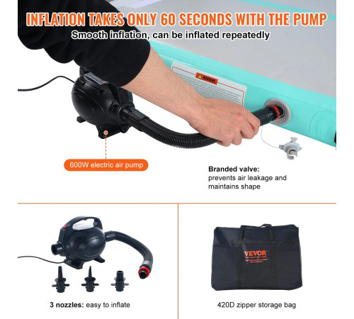 Килимок надувний VEVOR 300 x 101 x 10 см, біло-м'ятний