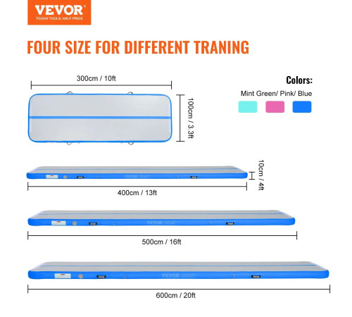 Надувний килимок VEVOR 398 x 101 x 10 см, біло-синій