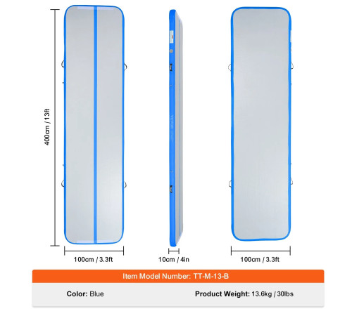 Надувний килимок VEVOR 398 x 101 x 10 см, біло-синій
