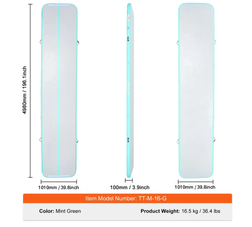 Надувний килимок VEVOR 498 x 101 x 10 см, біло-м'ятний