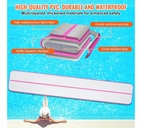 Надувний килимок VEVOR 598 x 101 x 10 см, біло-рожевий