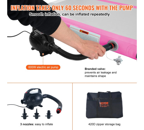 Надувний килимок VEVOR 598 x 101 x 10 см, біло-рожевий