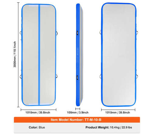 Надувний килимок VEVOR 300 x 101 x 10 см, біло-синій