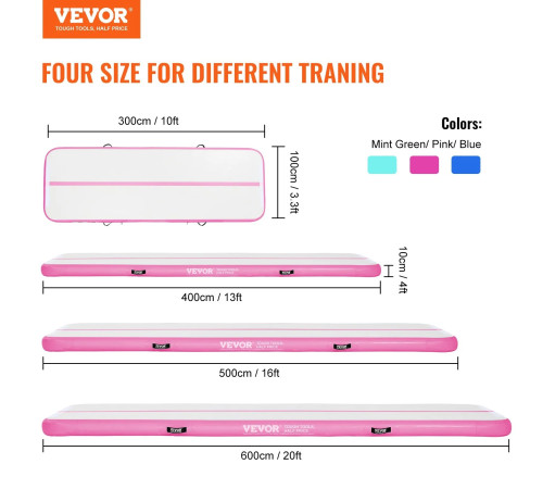 Килимок надувний VEVOR 498 x 101 x 10 см, біло-рожевий