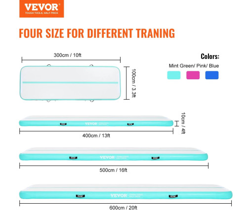 Килимок надувний VEVOR 598 x 101 x 10 см, біло-м'ятний