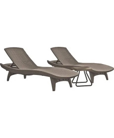 Коплект шезлонгів зі столиком Keter Pacific, 197 х 75 х 40,4 см - капучино