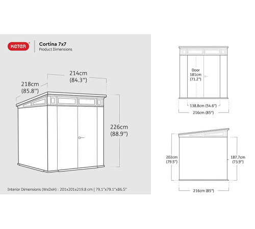 Будиночок садовий Keter Cortina 218 х 214 х 226 см, темно-сірий