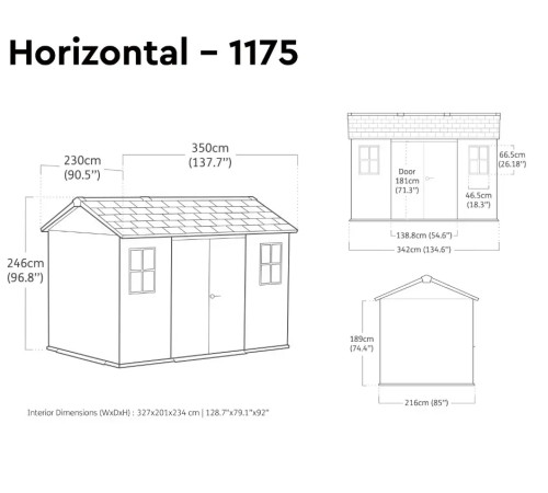 Будиночок садовий Keter Newton Plus 230 х 350 х 246 см, сірий