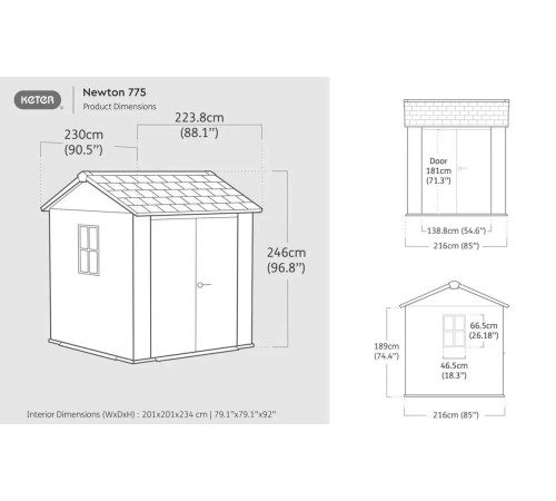 Будиночок садовий Keter Newton Plus 230 х 224 х 246 см, сірий