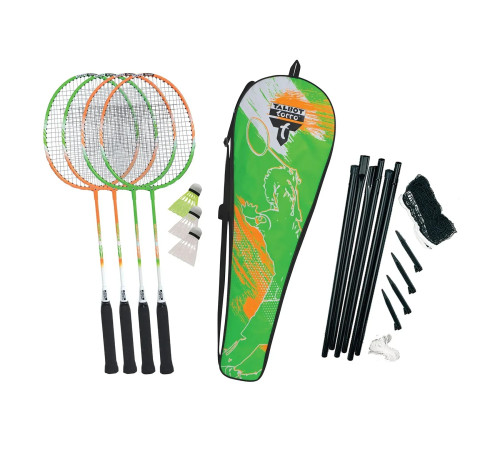Набір для бадмінтону Talbot Badminton Set, 4 ракетки, зелено-оранжевий