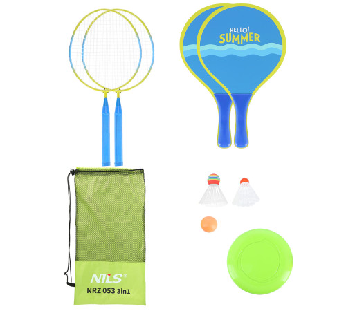 Набір для бадбінтону та тенісу з фрисбі NILS NRZ053, блакитно-зелений