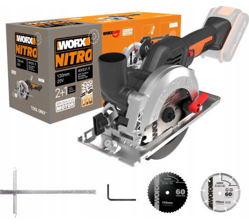 Пила циркулярна акумуляторна Worx WX531.9 500 Вт 20 В 120 мм (без акумулятора)