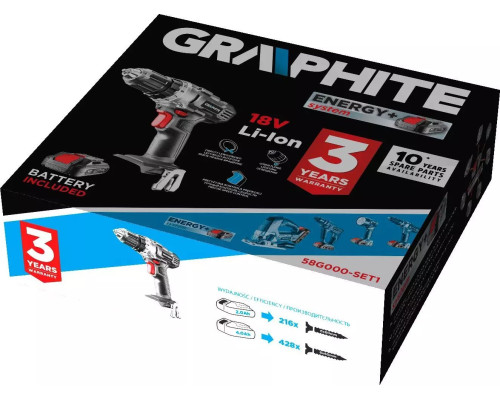 Акумуляторний дриль-шуруповерт Graphite 58G000-SET1 18 В 1 x 2 Ач