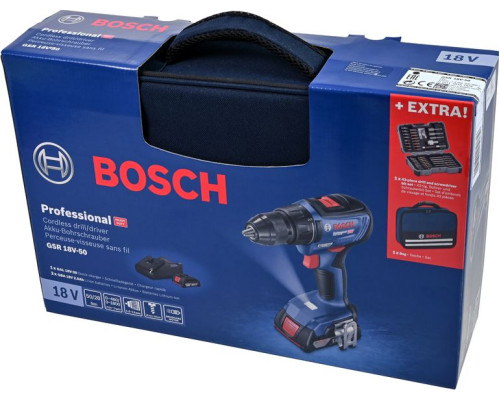 Акумуляторний дриль/шуруповерт Bosch GSR 18V-50 PROFESSIONAL 18 V 2 x 2 Ah