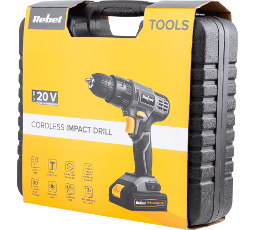 Акумуляторний дриль-шуруповерт Rebel Tools RB-1002 20 В 1 х 2 Ач