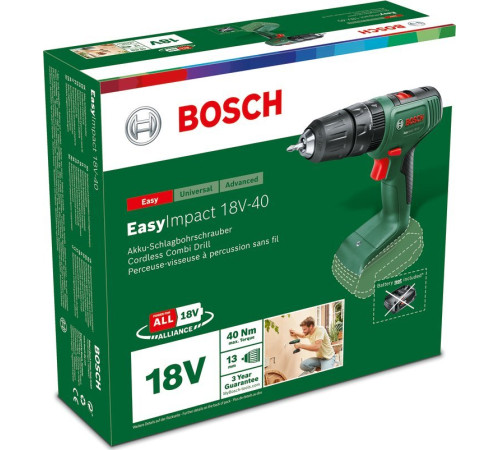 Акумуляторний дриль-шуруповерт Bosch EasyImpact 18V-40 18 В