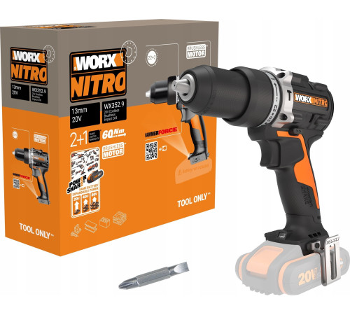 Акумуляторний дриль-шуруповерт, безщітковий Worx WX352.9 20V Акумуляторний дриль-шуруповерт, безщітковий Worx WX352.9 20V