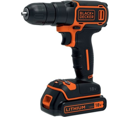 Акумуляторний дриль-шуруповерт Black&Decker BDCD18 18 В 1 х 1,5 Ач Акумуляторний дриль-шуруповерт Black&Decker BDCD18 18 В 1 х 1,5 Ач