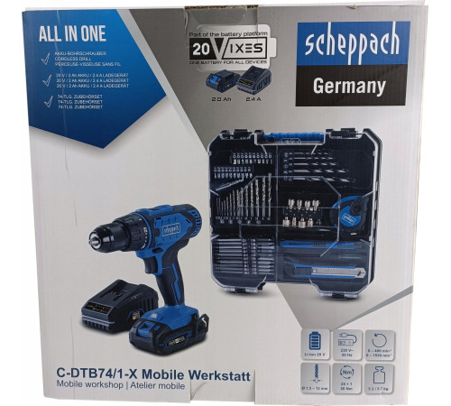 Акумуляторний дриль-шуруповерт Scheppach C-DTB74/1-X 20 В IXES Акумуляторний дриль-шуруповерт Scheppach C-DTB74/1-X 20 В IXES