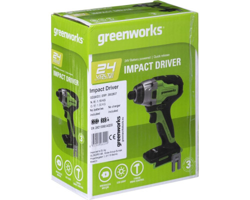 Гайковерт акумуляторний Greenworks 24V GD24ID3 - 3802807