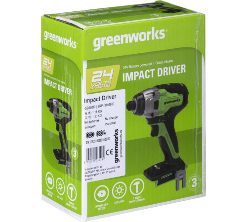 Гайковерт акумуляторний Greenworks 24V GD24ID3 - 3802807 (без акумулятора)